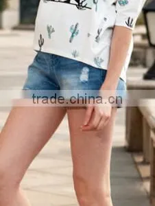 Runwaylover EY0620P High Waist Denim Shorts 2017 Summer Wholesale Women Sexy Light Acid Wash Distressed Denim Shorts thumbnail-2