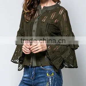 Runwaylover 121 2017 Ladies Sexy Flare Sleeve Lace Transparent Blouse thumbnail-3
