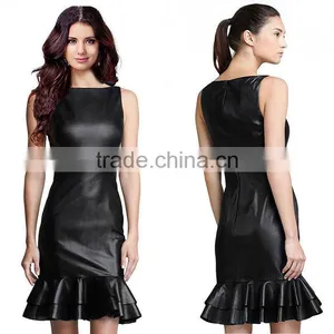 Sexy Women Party Wear Pencil Sleeveless Dress Fashion Leather Back Zipper Dresses 2016 thumbnail-1