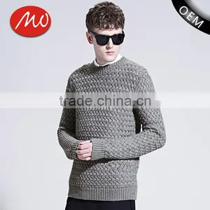 Simple Round Neck Gray Custom Knitting Mens Wool Sweater With Low Prices thumbnail-1
