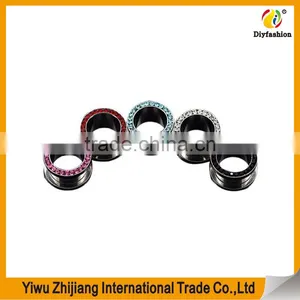 Stainless Steel Multi-Colored Single Row Gem Screwd Flesh Tunnel Ear Tunnels thumbnail-1