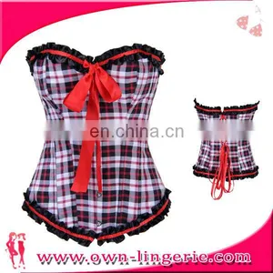 Fashion Red Plaid Sexy Overbust Corset for Woman thumbnail-1