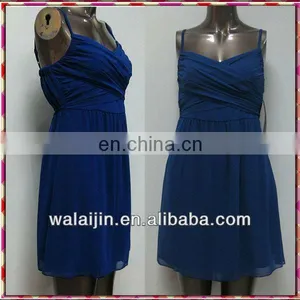 High Quality Low Neckline Spaghetti Strap Pleated Bust Ladies Royal Blue Dress thumbnail-1