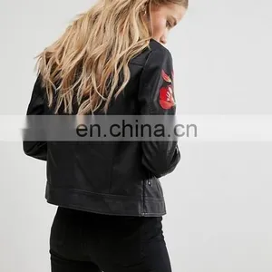 2017 Fashion Factory Price Ladies Embroider Jacket Women Clothing Pu/polyester Leather Jacket thumbnail-3