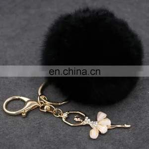 Cute Rabbit Fur Key Chain Pom Pom Car Key Ring Crystal Bag Decoration thumbnail-4