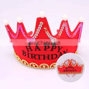 MCH-2317 New Wholesale Party Decoration Led Flashing Happy Birthday King Princess Tiara Crown Headband Hat for Kids thumbnail-5