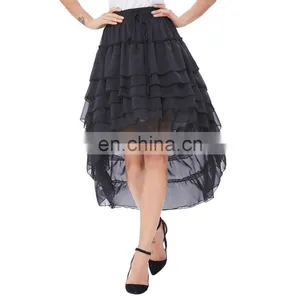 Belle Poque Women Ladies Amelia Steampunk Elastic Waist Ruffled Chiffon Black Color Cake Skirt BP000227-1 thumbnail-1