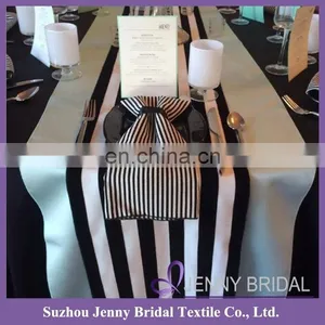 TR062A Hot Sale Black and White Striped Wedding Table Runners thumbnail-1