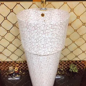 Ceramic New Design Big Size Bathroom Good Quality Round One Piece Pedestal Types of Standing Wash Basins Made in China thumbnail-5