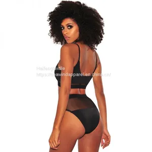 New Black Fishnet Mesh High Waist Thin Shoulder Strap Bikini Set Women Sexy See Through Swimwear thumbnail-3