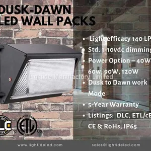 140 Lm/w 90W Commercial Wall Pack Light Fixtures, DLC QPL, 5-yrs Warranty thumbnail-2