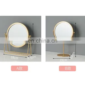 Single Side Round Makeup Mirror Rotation Gold Black Color Metal Cosmetic Mirrors Round Glass Make Up Mirror With Stand thumbnail-2