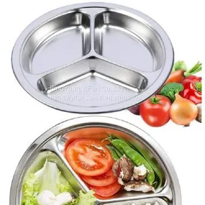 304 Stainless Steel Sectioned Dinner Plates 3 Compartments Mess Trays Food Plate thumbnail-1