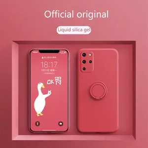 Macron Color Phone Case A72 Liquid Silicone Ring Support Anti Falling A52 A32 Case Cover For Samsung Galaxy Note 20 S21 Ultra thumbnail-1