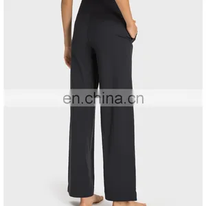 Wholesale Custom Loose Wide Leg Flared Yoga Pants Ladies Dance Gym Wear Drawstring With Side Pocket Leggings Trousers For Women thumbnail-5