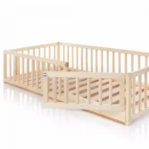 Montessori Toddler Floor Bed With Rails, Kids Floor Bed Frame, Children House Bed With Slats, Handmade Natural Solid Wood Toddler Bed thumbnail-2
