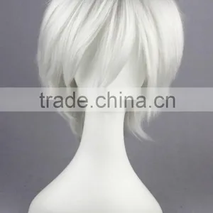 High Quality 35cm Short Straight Hitman Reborn Wig Byakuran Gesso Silvery White Wig Synthetic Anime Wig Cosplay Hair Wigs thumbnail-3
