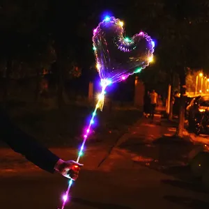 Cheap 18Inch Heart Colourful Lights Flashing Helium Merry Christmas Transparent Led Party Bobo Balloon With Handle Stick thumbnail-1