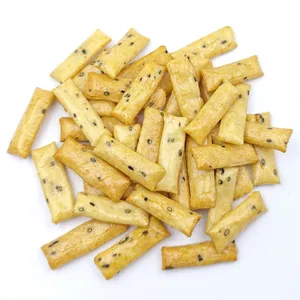 Wholesale Baked Sea Salt Black Sesame Rice Crackers, Crispy Rectangular Rice Stick Senbei Snacks, OEM Private Label thumbnail-1