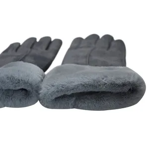Women Winter Gloves Suede Sherpa Lined Furry Cuff Snug Fit Windproof Urban Commute Winter Gloves thumbnail-5