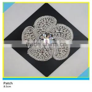 Hotfix AB Crystal Rhinestone Patch Clear Rhinestone Chain Flower Applique 8.5x8.5cm thumbnail-1