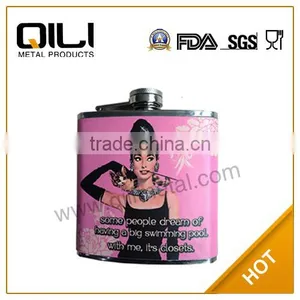 18/8 304 FDA and LFGB High Quality Stainless Steel Pink Hip Flask thumbnail-1