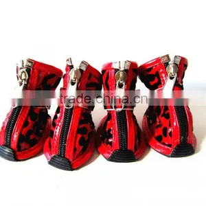 China Manufacturer Wholesale Fashion Leopard PU Waterproof Dog Boots Pet Shoes thumbnail-1