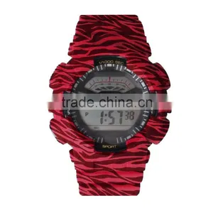 LP1331_Red PU Strap Graphic Pattarn Print Multifunction Digital LCD Display Set Digital Wrist Stock Watch thumbnail-4