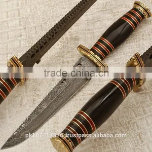Damascus Blade Brass Booster and Buffalo Horn Handle thumbnail-1