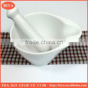 Mortar Mixer Kitchenware White Glazed Porcelain Big Mortar and Pestle Pouring Lip for Lab Use or for Cooking Tools thumbnail-2