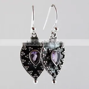 Make A Wish !! Oxidized Amethyst 925 Sterling Silver Earring, Gemstone Silver Jewelry, Handmade Silver Jewelry thumbnail-6