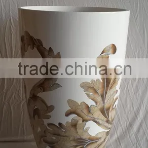 Luxury Decorative Lacquerware Vase, Finish in MOP, Moving Eggshell. Background White thumbnail-1