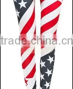 Fall Trendy USA Blue and Red Star Digital Print Ninth Pant Leggings thumbnail-2
