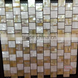 Brick Pattern Chinese River Shell Mix Gold Lip Mother of Pearl Mosaic Tile Suppplied on Magnesium With Joints thumbnail-1