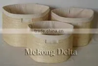 Woven Bamboo and Rattan Storage Basket With Cotton Lining thumbnail-1