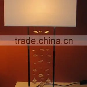 Contemporary Cross Metal Holder Double Square Brown Fabric Shade Hotel Bedroom Table Light thumbnail-3