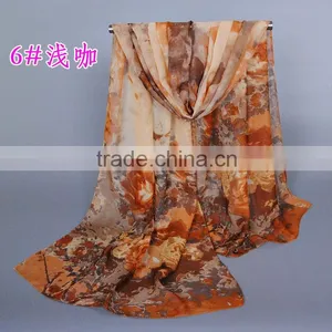 Scarf China Wholesale Women Fashion Flowers Pattern Scaves Chiffon Silk 160*50 Scarves Pashmina Shawls thumbnail-6
