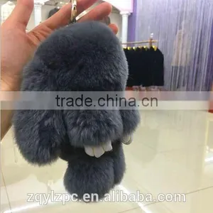 Big Soft Cute Rex Rabbit Fur Toy Keyring Decorate Keychain Trimming for Keys thumbnail-4