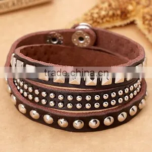 Fashion Vintage Men's Metal Steel Studded Surfer Leather Bangle Cuff Bracelet thumbnail-1