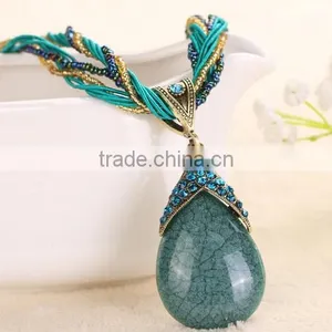 New Fashion Women Long Bib Crystal Pendant Vintage Statement Necklace Jewelry thumbnail-1