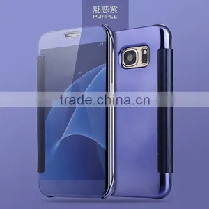For Samsung Galaxy S7 S7 Edge Flip Slim Mirror View Electroplating Mirror Hard Clear Transparent Mirror Case Cover thumbnail-1