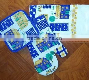 Printed Cotton Kitchen Oven Mitts Set With Towel and Pot Holder Bulk Buy From China thumbnail-3