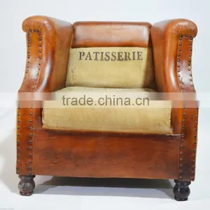 Leather Sofa, Aged Leather Brown Armchair PATISSERIE thumbnail-1