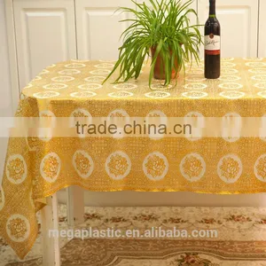 Gold Polyester Lace Table Cloth, PVC Lace Table Cloth Printed Gold Lace thumbnail-1