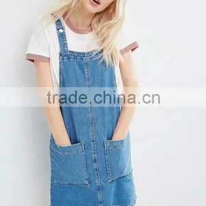 Mini Pinafore Dress Denim Fabric In Mid-Wash Blue thumbnail-1