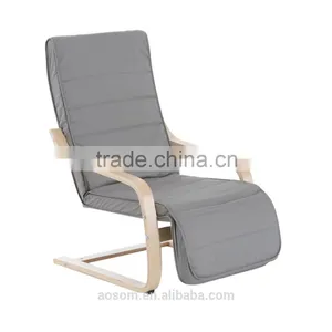 HomCom 39" Light Gray Reclining Bentwood Deck Chair thumbnail-1