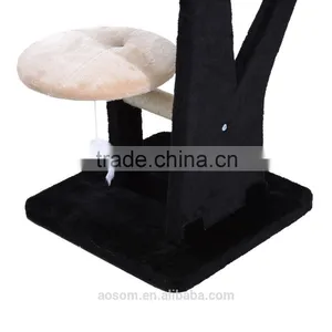Pawhut 50" Cat Tree Tower With Woven Condo - Black/Beige thumbnail-6