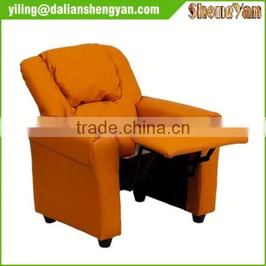Contemporary Orange Vinyl Kids Recliner With Cup Holder and Headrest thumbnail-5