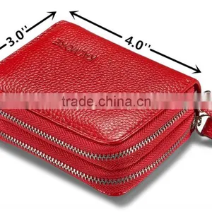 Women's Genuine Leather RFID Secure Spacious Cute Zipper Card Wallet Small Purse thumbnail-3