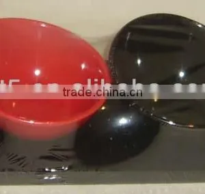 Set of 2 Black and Red Stoneware Snack Serving Set With Ceramic Tray thumbnail-1